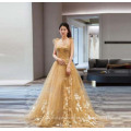 Gold Spaghetti Strap Backless Sexy Lovely Long Evening Dresses in China